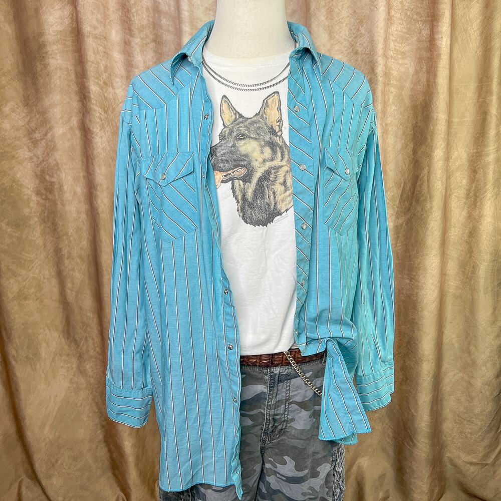 Vintage 80s Wrangler Pearl Snap Shirt Striped Long Sleeve Western Cowboy Rodeo
